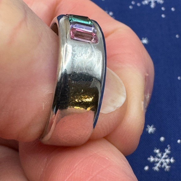 2016- New Stainless Steel Silver Band Shiny Rhinestones Ring Size 9 - Picture 8 of 11